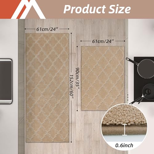 Soft Kitchen Rugs Set of 2 Non Slip 24"x35"+24"x60"