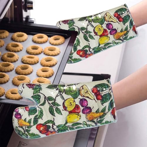 Oven Mitts with Transparent Clear Silicone Shell and Nice Friut Flower Printing (Oven mitts / Fruit Flower)