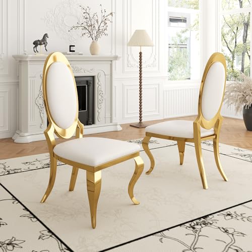 Modern Dining Chairs Set of 6 (White/Gold / Set of 6)