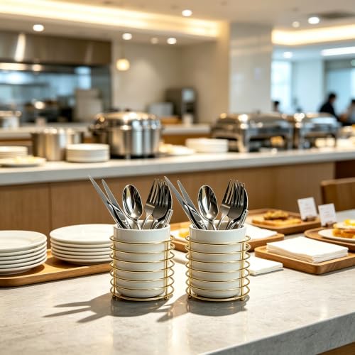 Silverware Holder for Kitchen Countertop (L / White Gold)