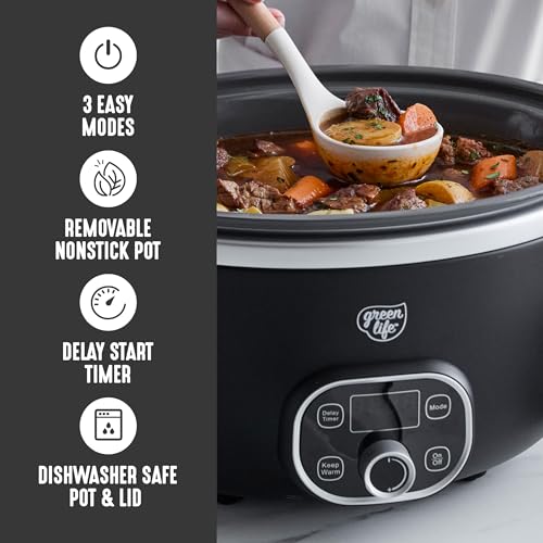8QT Ceramic Nonstick Slow Cooker (Black / 8 Quarts)