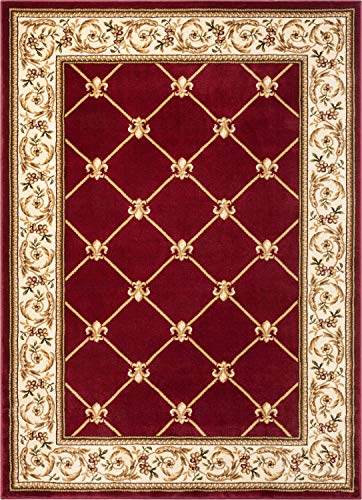 Patrician Trellis Red French European Formal Traditional 5X7 (5'3" x 7'3" (Rectangular) / Red)