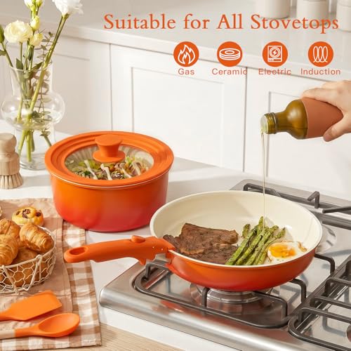 Pots and Pans Set Non Stick (Orange Gradient / 21PCS-Big Size)
