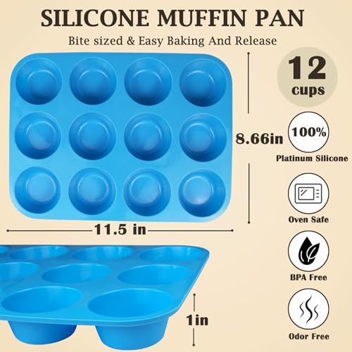 12 Cups Silicone Mini Muffin Pan Set (Set of 2--12 Cups (Blue+Purple))