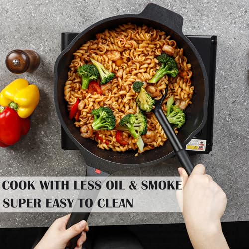 Nonstick Deep Frying Pan Skillet with Silicone Lid (12 inch-Deep Pan)
