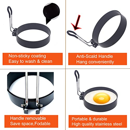 Upgrade 4'' Large Egg Rings Set (Black 4 pcs of 4” with accessories)