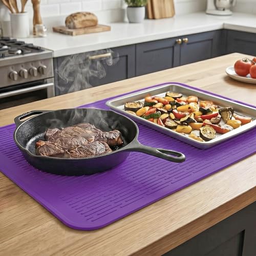 Silicone Dish Drying Mat for Multiple Usage (Purple / 28"L x 18"W)