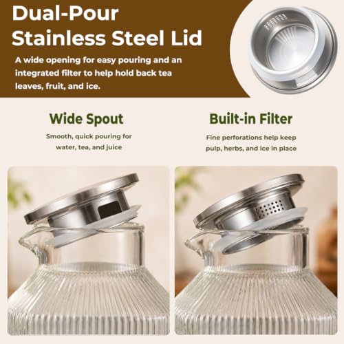 1 Gallon Glass Pitcher Thickened Square Striped Borosilicate Glass (135.3 Ounces)
