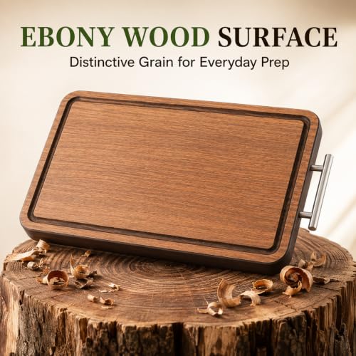 Double Sided Stainless Steel and Ebony Cutting Board (16.3"L x 11"W)