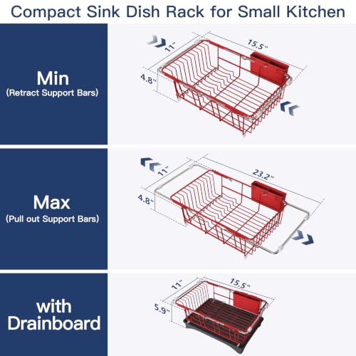 Red Dish Drying Rack in Sink with Drainboard and Utensil Holder (Red / For 12"-30"w Sink, with Drainboard)