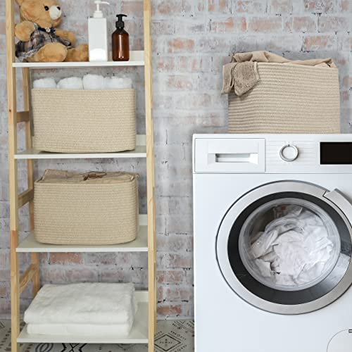 Woven Cotton Rope Storage Baskets 15x10x9.3" 3 Pack Oatmeal (Oatmeal)