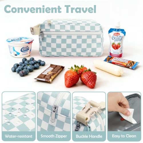 Freezable Snack Bag with Removable Ice Packs (with Ice Packs - Checkered Green)