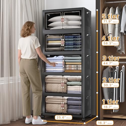 600QT Stackable Storage Bins with Lids (Black / 25.6"L)