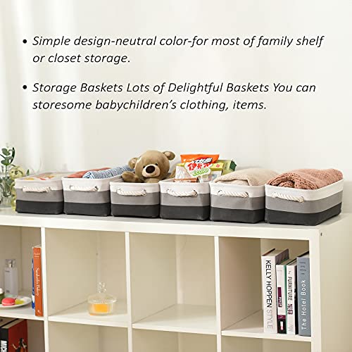 Small Fabric Storage Baskets for Organizing [6 Pack] Closet Storage Bin Foldable Storage Baskets for Shelf Canvas Storage Bins Decorative Basket with Handles (Gradient Gray / Small-6 Pack)