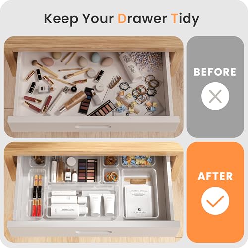 Military Grade】 Drawer Organizer for Vanity Bathroom Makeup Desk (28 Count)