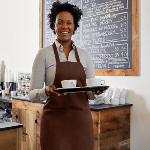4 Pack Bib Chef Apron (2 pockets -Long (4 packs) / Brown)
