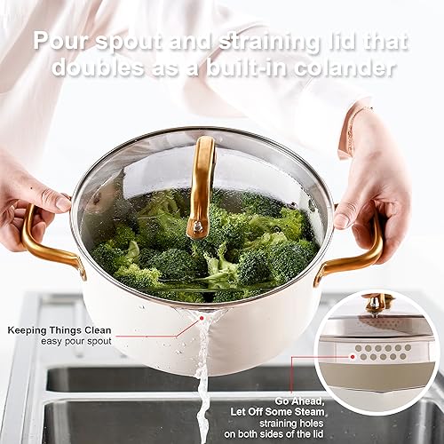 Pots and Pans Set Nonstick Granite Gold Cookware Set
