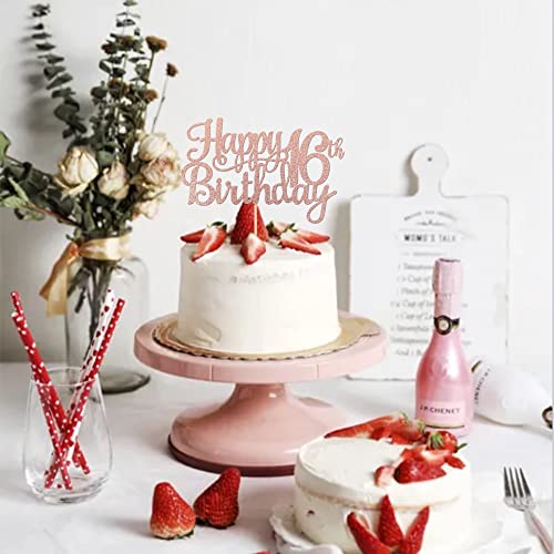 1 PCS Happy 16th Birthday Cake Topper Glitter Cheers to 16 Years Birthday Cake Pick Sweet 16 Fabulous Cake Decoration for Happy 16th Birthday Theme Party Decorations Supplies Rose Gold (Rose Gold / 16th)