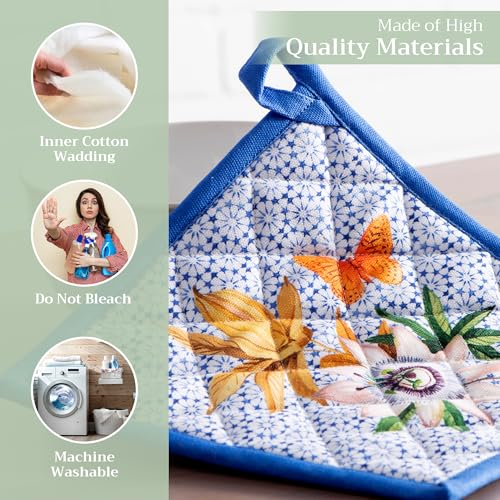 Pot Holders 100% Cotton Potholders (087 - Passiflora / 8" x 8" (Pot Holder Pack of 1))