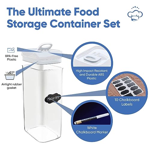 Large Airtight Food Storage Containers with White Lids (Pack of 4 - 3.2L (White))