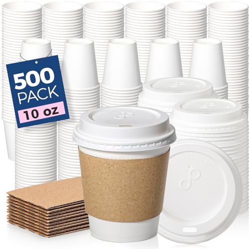 500 Pack 10 oz Disposable Coffee Cups with Lids (10 oz / Classic)