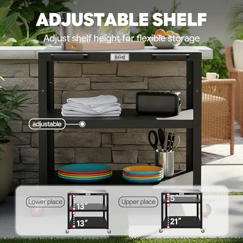 3 Shelf Pizza Oven Table with Lockable Wheels (Black)