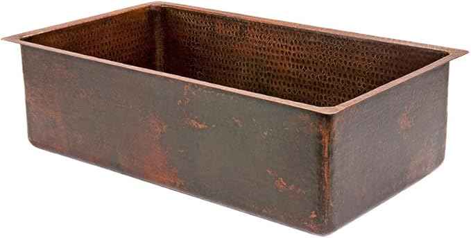 Premier Copper Products KSDB30199 30-Inch Hammered Copper Kitchen Single Basin Sink, Oil Rubbed Bronze