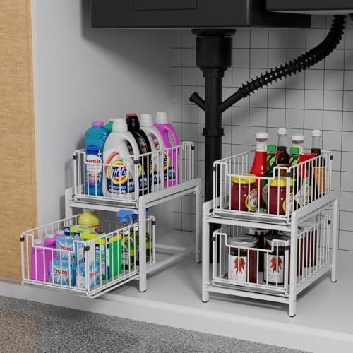 2 Tier Pull Out Cabinet Organizer (White)