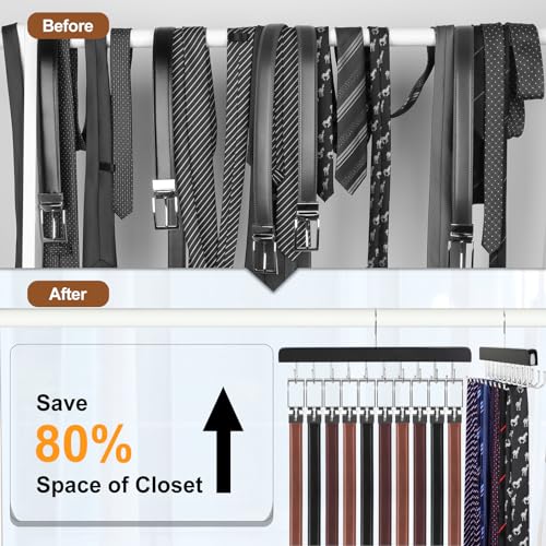 20 Hooks 2 in 1 Belt Tie Hanger Max 30 Belts 30 Ties Capacity (Black)