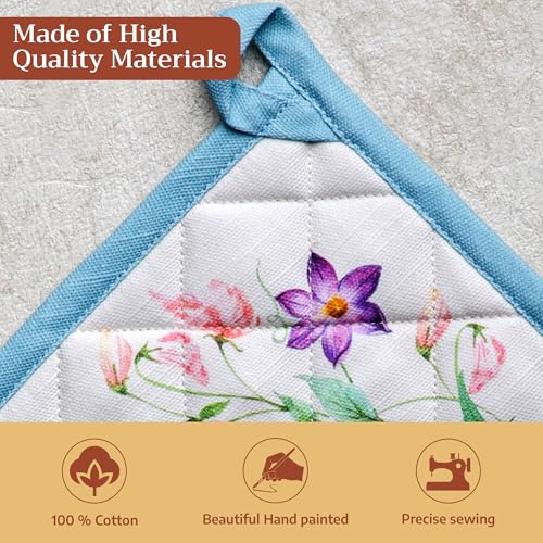 Pot Holders 100% Cotton Potholders (042 - Giverny / 8" x 8" (Pot Holder Pack of 2))