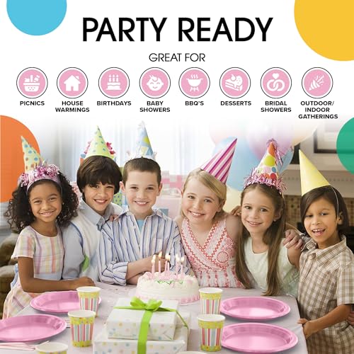 Exquisite Party Solids Sturdy Pink Plastic Plates 9" Party Plates 100 Pcs (9 inch / Pink)