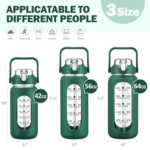 56oz Glass Water Bottles with Straw (Ink green / 56 Ounces)