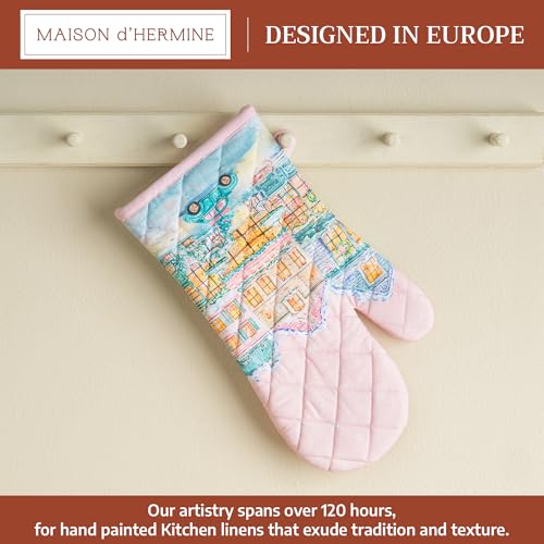 Maison d'Hermine Oven Gloves 100% Cotton Oven Mitt (124 - Christmas Market - Pink / 7.5" x 13" (Oven Mitt))