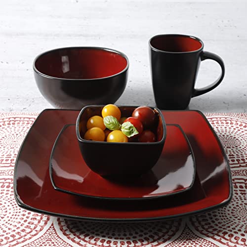 Soho Lounge Square Reactive Glaze Stoneware Dinnerware Set (Service for 8 (40pcs) / Red/Black (Soho Lounge))