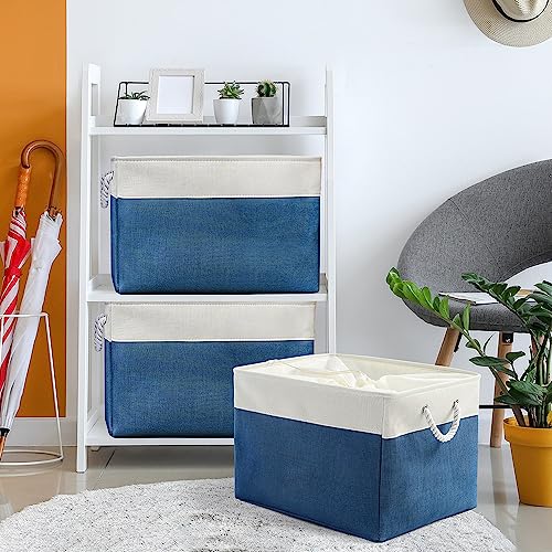 Organization and Storage Basket for Shelves (White & Blue / 3PCS/Extra Jumbo - 20.5Lx15.7Wx13.8H)