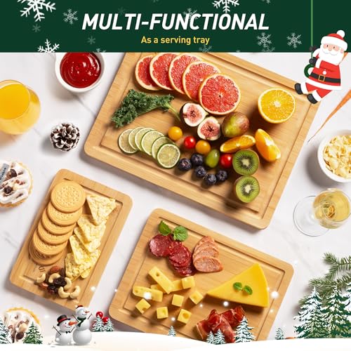 Bamboo Cutting Board Set Non Slip Feet Over Sink Kitchen Gadgets Seller 2024 First Apartment Essentials New Home Must Haves Things Stuff Accessories House Warming Decor Housewarming Hostess Host Gifts (3-Piece / Natural)