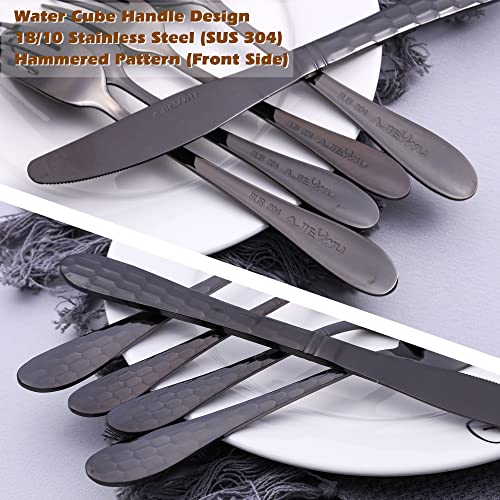 Hammered Silverware Set for 4 (Black)
