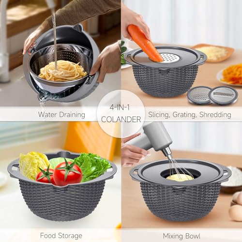 4 1 Colander with Lid Set (Dark Gray)