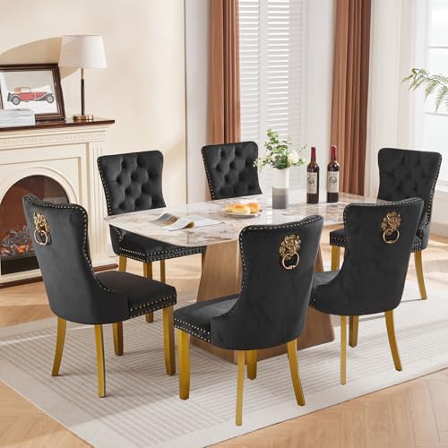 Black Velvet Dining Chairs Set of 6 (Classic Black)