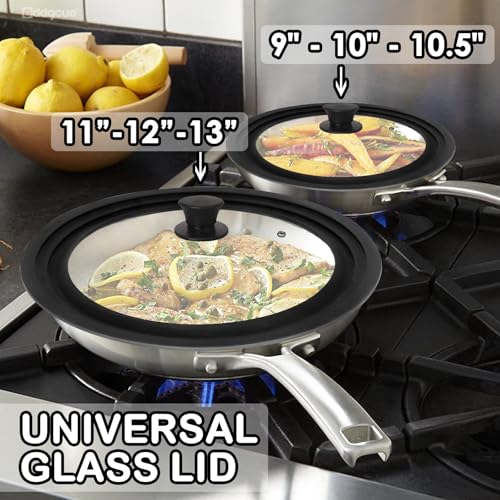 2 Pcs Universal Silicone Pan Lids (Black / 9''-10''-10.5'' + 11''-12''-13'')