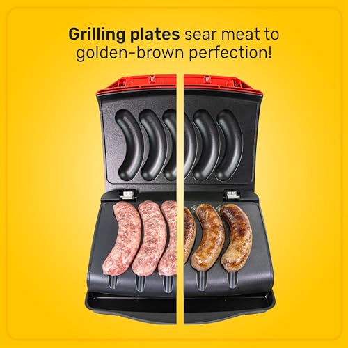 Game Day Sausage and Brat 5 Link Electric Grill with Oil Drip Tray (Red)