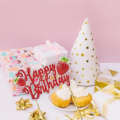 Real Strawberry Happy Birthday Cake Topper