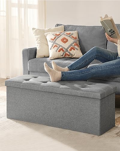 Ottoman Storage Bench (Light Gray + White / 15"D x 43"W x 15"H (without Flipping Lid))