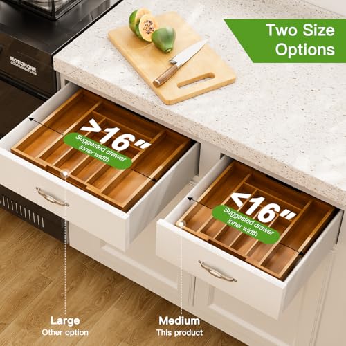 Bamboo Expandable Drawer Organizer for Utensils Holder (Brown / Large)