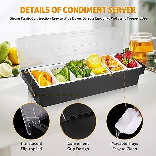 Ice Chilled Condiment Caddy with 6 Removable Trays and Lid (6 Compartment, 2 Pack)