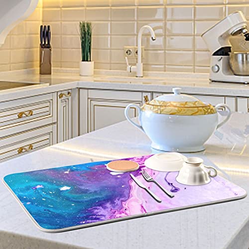 Super Absorbent Dish Drying Mat (Abstract Purple Blue Marble / 18" x 24")