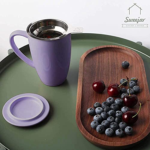 Sweejar Porcelain Tea Infuser Mug with Lid (Purple / Tea Cup(16 Fl Oz))