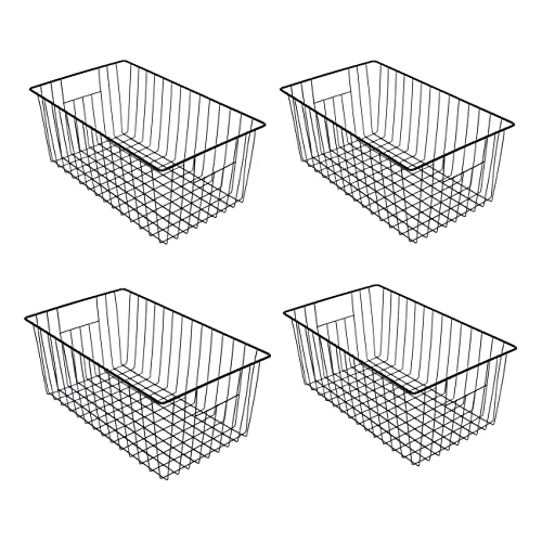 16inch Freezer Wire Storage Organizer Baskets (15.9in x 9.8in x 7in(4Pack) / Black, 4Pack)