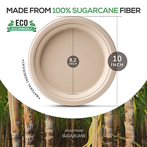100% Compostable Plates 10 Inch 125 Pack Paper Plates Heavy (Brown / 10in 125pcs)