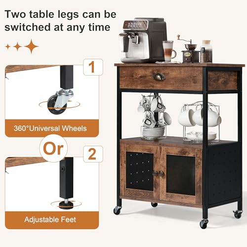 Coffee Bar Cart Cabinet (Rustic Brown)